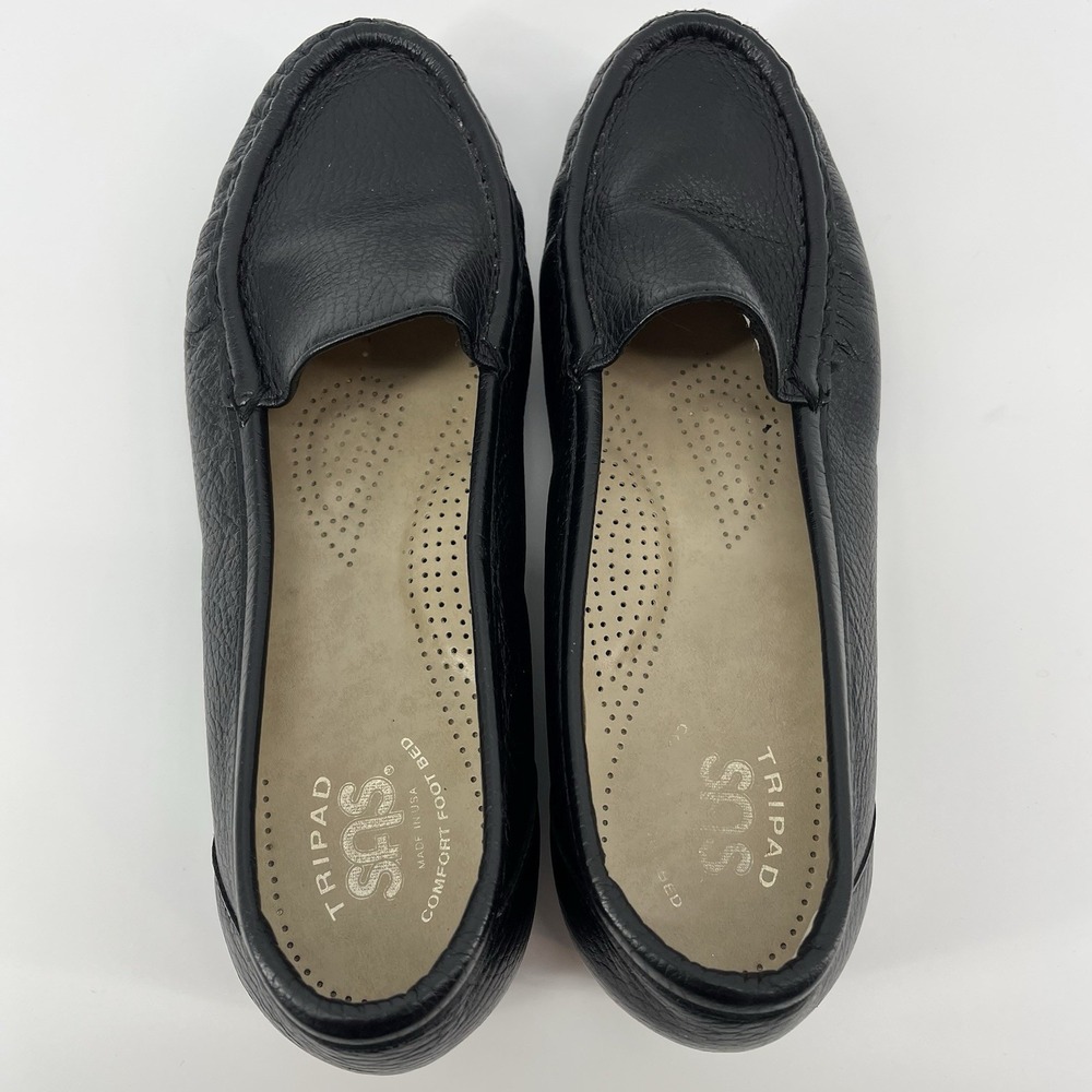 SAS Tripad Comfort Handcrafted Leather Low Wedge Loafer Shoe Sz 7W Black - Picture 4 of 7